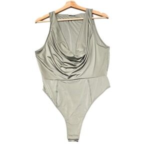 Free People Intimately FP Bodysuit Womens S Sage Green Cowl Neck Thong Sleek
